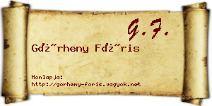 Görheny Fóris névjegykártya